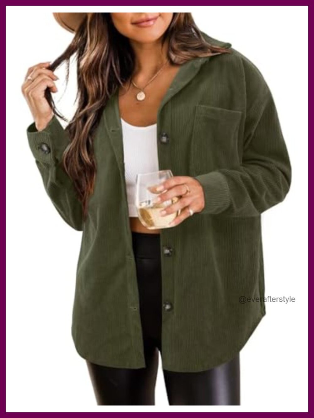 Womens Corduroy Button Down Shacket Long Sleeve Loose Fit Blouse